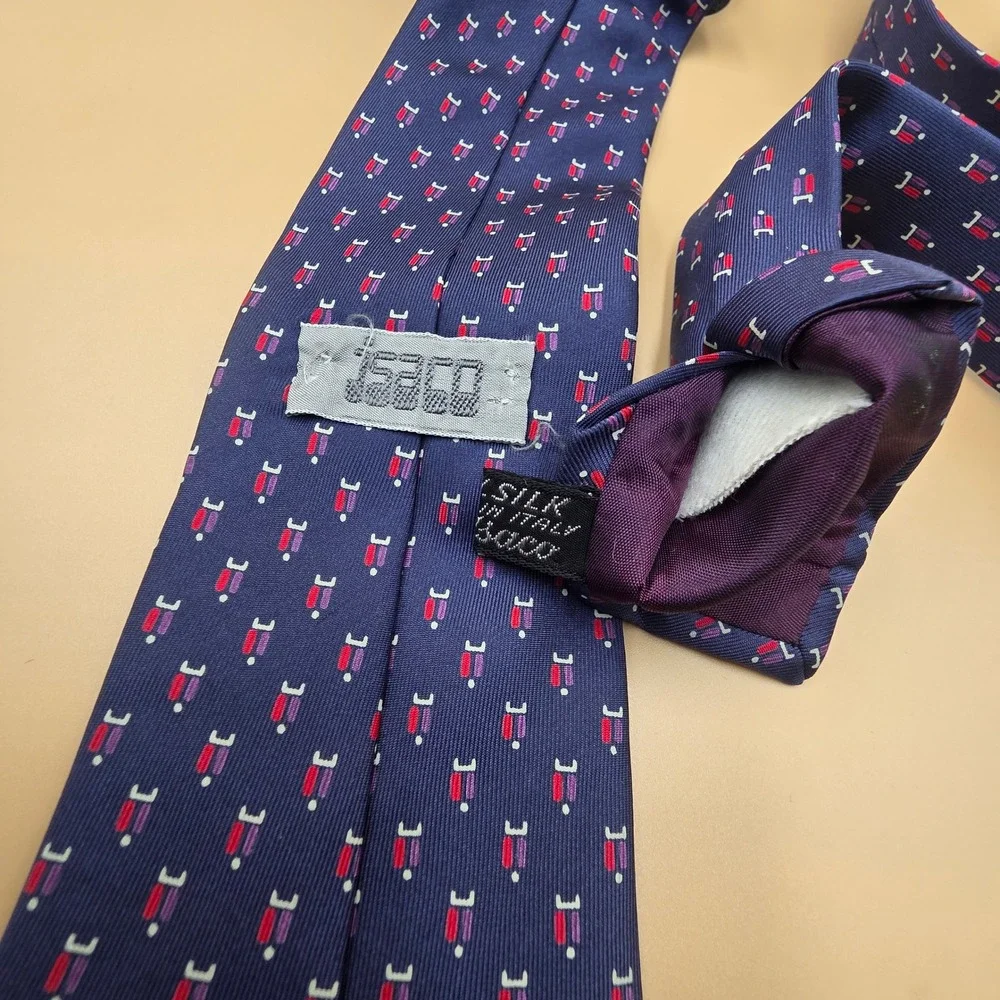 JSACO Napoli Silk Tie Navy Blue Geometric Micro Pattern Made in Italy Necktie